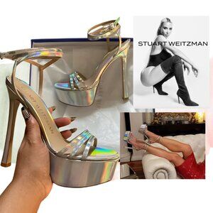 NEW NIB Stuart Weitzman Soiree Iridescent Ankle-Strap Platform Sandals $550 DEAL